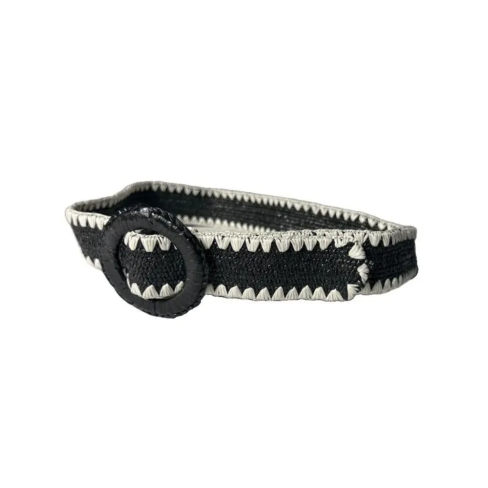Womens Vintage Stretchy Statement Belt Size Small Black & Cream Raffia Look